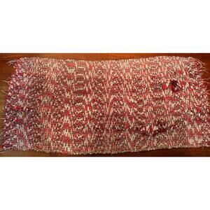 Vintage Hand Made Rag Rug 24" x 51" Red Gray White Distressed Reversible Boho